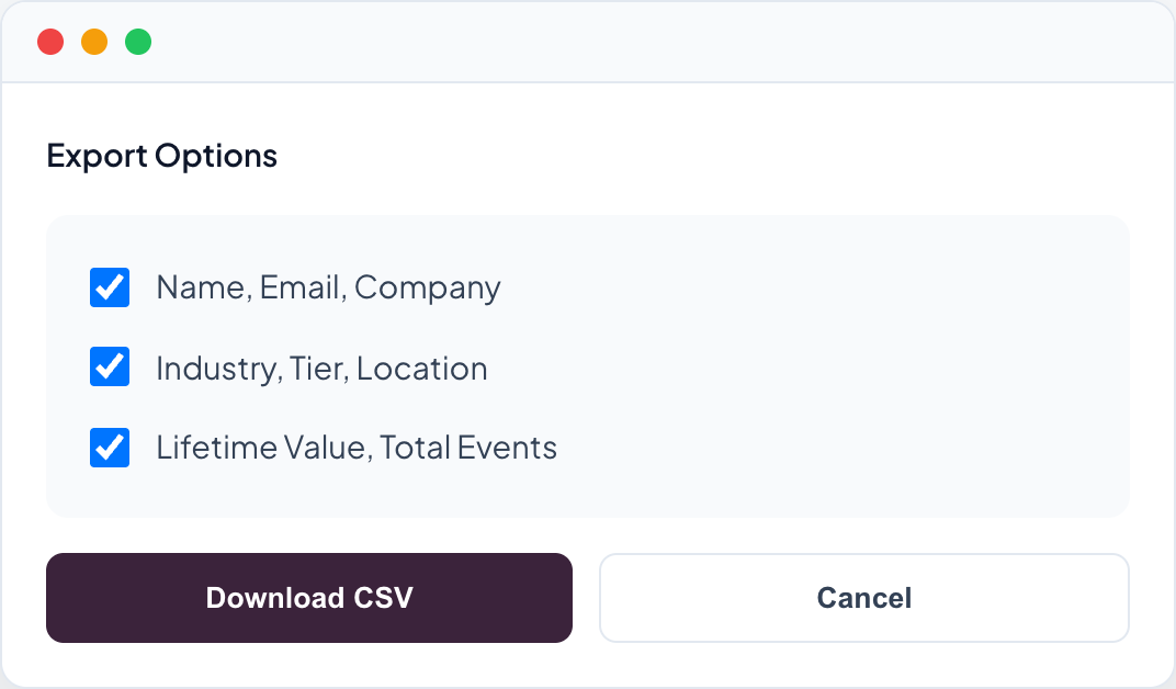 CSV export dialog for downloading segment members